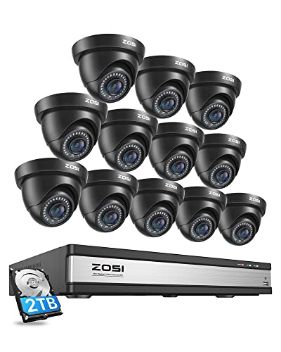 ZOSI 1080p CCTV Kit Cámara de Vigilancia 16CH 2MP H.265+ DVR Sistema de Seguridad con 12pcs Cámara Exterior e Interior y 2TB Disco Duro, Visión Noctur...