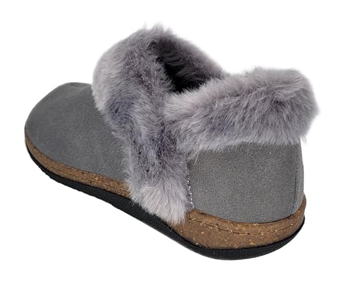 Clarks Womens Slipper Suede Leather Ankle Bootie - Plush Faux Fur Lined Cork Midsole - Closed Back Indoor Outdoor House Slippers For Women (Grey 6)4