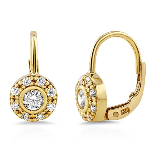 BERRICLE Sterling Silver CZ Statement Dangle Earrings for Women, Trendy Minimalist Simulated Diamond Cubic Zirconia Drop Earrings - Yellow Gold Flashed, Small/Large Size