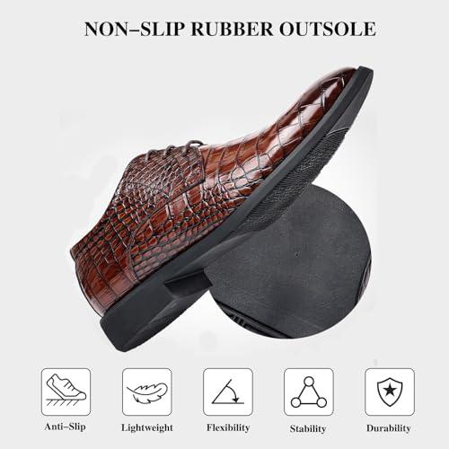 Men's Genuine Leather Lace Up Business Oxford Shoes,Classic Pointed Toe Comfortable Dress Shoes,Elastic Insole,Medium Arch Support,Non-Slip Rubber Outsole4
