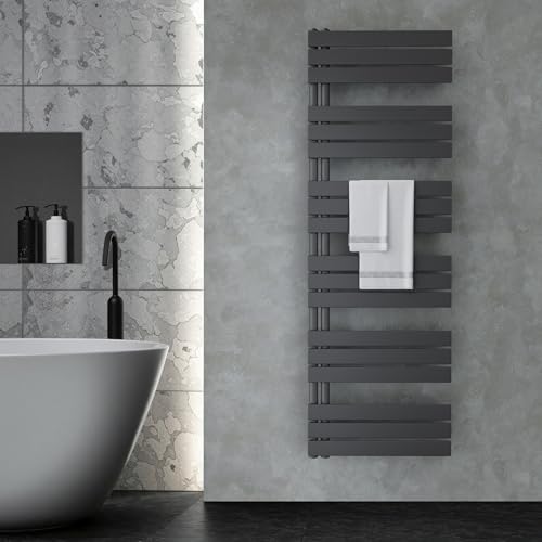 VILSTEIN® Badheizkörper [180x60cm] - Handtuchheizkörper Elektrisch einsetzbar [SEITLICH OFFEN] - Handtuchtrockner Badezimmer - Handtuch Heizkörper Bad - Handtuchheizung - Wandheizkörper - (Schwarz)