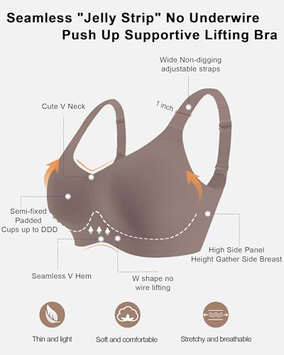 Image of HORISUN Seamless Bras Full Coverage Wireless Push Up Bra for Women No Underwire Comfort V Neck Bralettes with Support