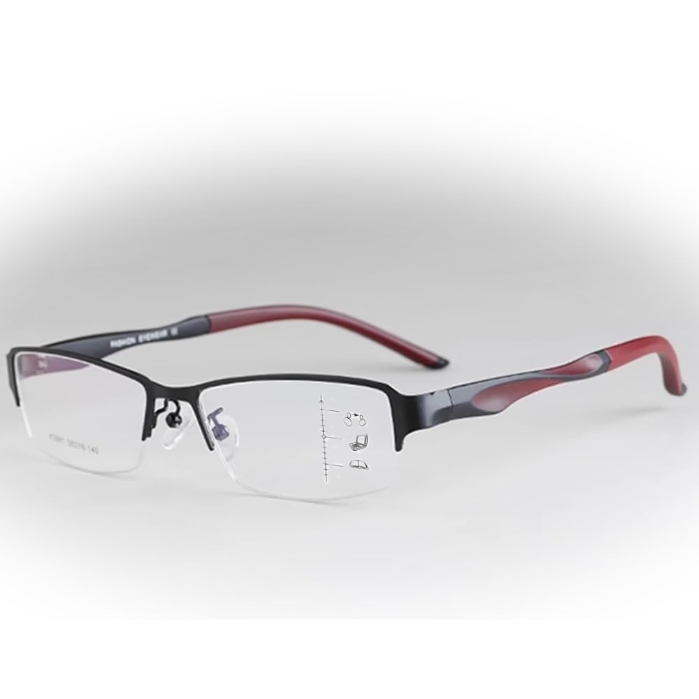 NILZA Multifocales Gafas De Lectura Hombres Presbicia Anteojos Reading Glasses 1.0 3.0 Gafas De Presbicia Media Montura Computer Filtro Mujer (Color : Black+Red, Size : 2.0X)