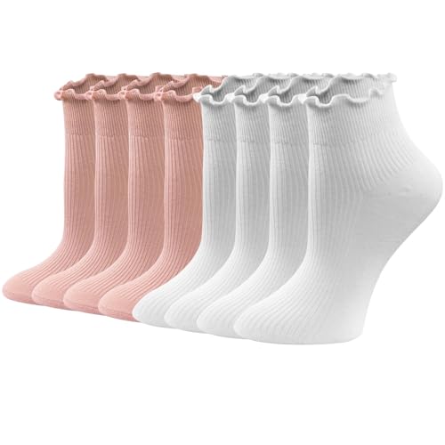 Image of 8 Pairs Cute Ruffle Frilly Ankle Socks Women, Lace Lettuce Socks
