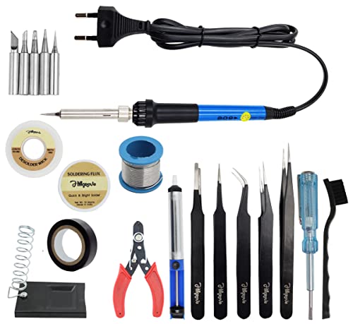Image of Hillgrove 60W Temperature Controlled Soldering Iron Kit with Solder Wire and Interchangeable Tips Conical Flat Pointed Round for Electronics Repair DIY Professional Use (11-in-1)