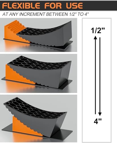 Image of RV Leveling Blocks Ramp Kit, 2 Packs Camper Leveler System for Travel with Two Chocks, 2 Anti-Slip Mats, 1T Bubble Level and Carry Bag, Up to 35000 LBS, Easier & Faster to Level Camper-Orange