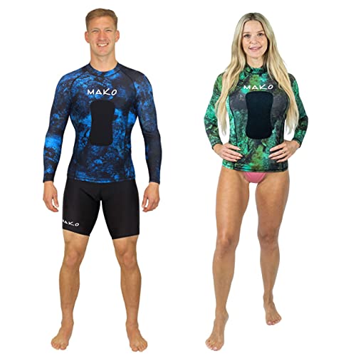 Mako Spearguns Long Sleeve Camo Rash Guard With Chest Loading Pad | Spearfishing Dive Skin Shirt | Small | Green #TOP9