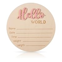 Ankündigungsschild Baby, 15cm Holzschild Hello World Baby-Willkommensschild Namensschild Baby Geburt für Neugeborene Jungen Und Mädchen Babyparty Krankenhaus Kinderzimmer (Hell-Pink)
