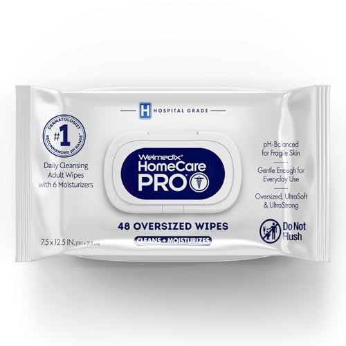 Welmedix Adult Bathing Wipes - Oversized No Rinse Bath Wipes with Moisturizers Hospital Grade Daily Cleansing Disposable Washcloths for Adults Rinse Free for Fragile Skin XL 7.5 x 12.5 - 48 Count
