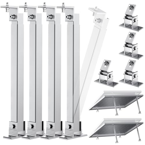 4PCS Adjustable Solar Panel Tilt Mount Brackets Aluminum Alloy Mounting Bracket Stand Systems Support 50W 70W 100W 150W 200W 300W 400W Solar Panels for Ground, Roof, Boat, Wall ,Railer, RVs