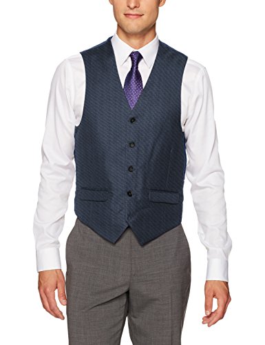 Steve Harvey Men's Solid Regular Fit Suit Seperate Vest, New Blue, Medium