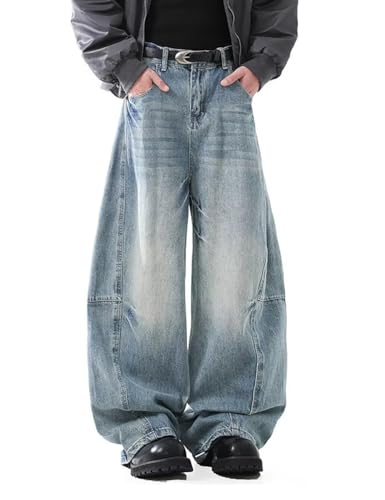 Nutriangee Men's Baggy Wide Leg Barrel Jeans Loose Fit Trendy Cutlass Streetwear Y2k Hip Hop Denim Pants, Blue 6, 322