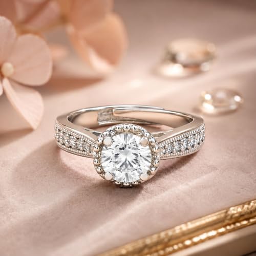 Image of Zarkan 925 Sterling Pure Silver Princess Solitaire Ring, Adjustable | American Diamond Cut | Gifts For Women & Girls |With Certificate of Authenticity | Certified