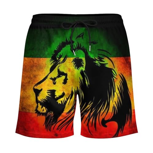 African Flag The Lion Of Judah Rasta Rastafari Jamaica Men's Swim Trunk Quick-Dry Shorts with Mesh Lining And Pockets3