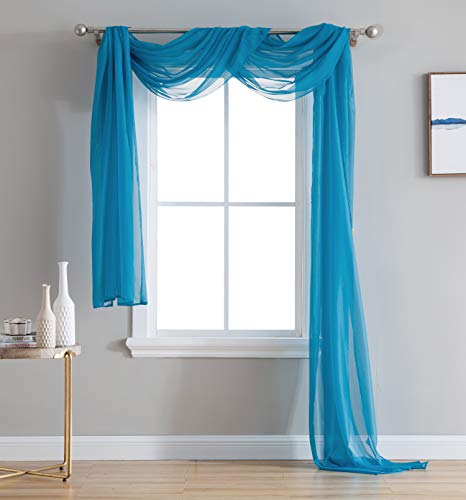 HLC.ME Turquoise Blue Voile Window Curtain Swag Sheer Scarf - Valance - Fully Stitched and Hemmed - 55 x 216 Inch Long