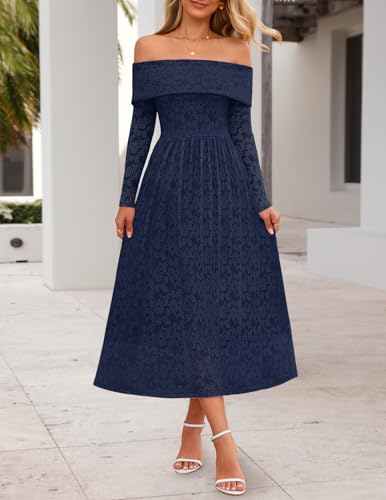 MEROKEETY Women's 2025 Fall Long Sleeve Floral Midi Dress Off Shoulder Wedding Guest Formal Long Flowy Dresses2