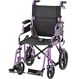 NOVA Transport Chair – Lightweight Folding Aluminum Wheelchair with Flip-Up Arms, Locking Handbrakes, 8” & 12” All-Terrain Wheels – Collapsible Travel Chair for Adults up to 300 lbs – Purple