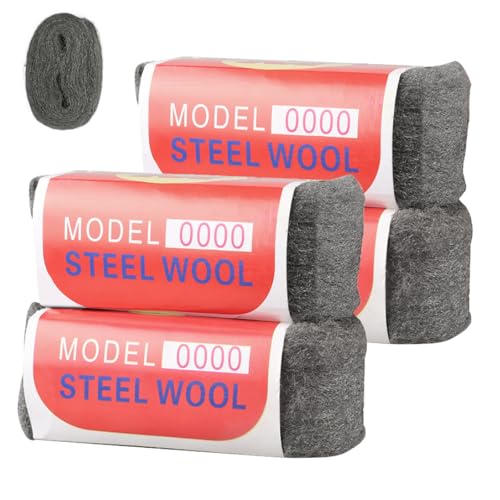 Lana de Acero, 4 Piezas 100 g 0000 Lana de Acero Rollo, Fácil de Cortar, Pulir Vidrio, Ventanas, Azulejos, para Rellenar Agujeros y Grietas en Paredes, para Garajes y Jardines