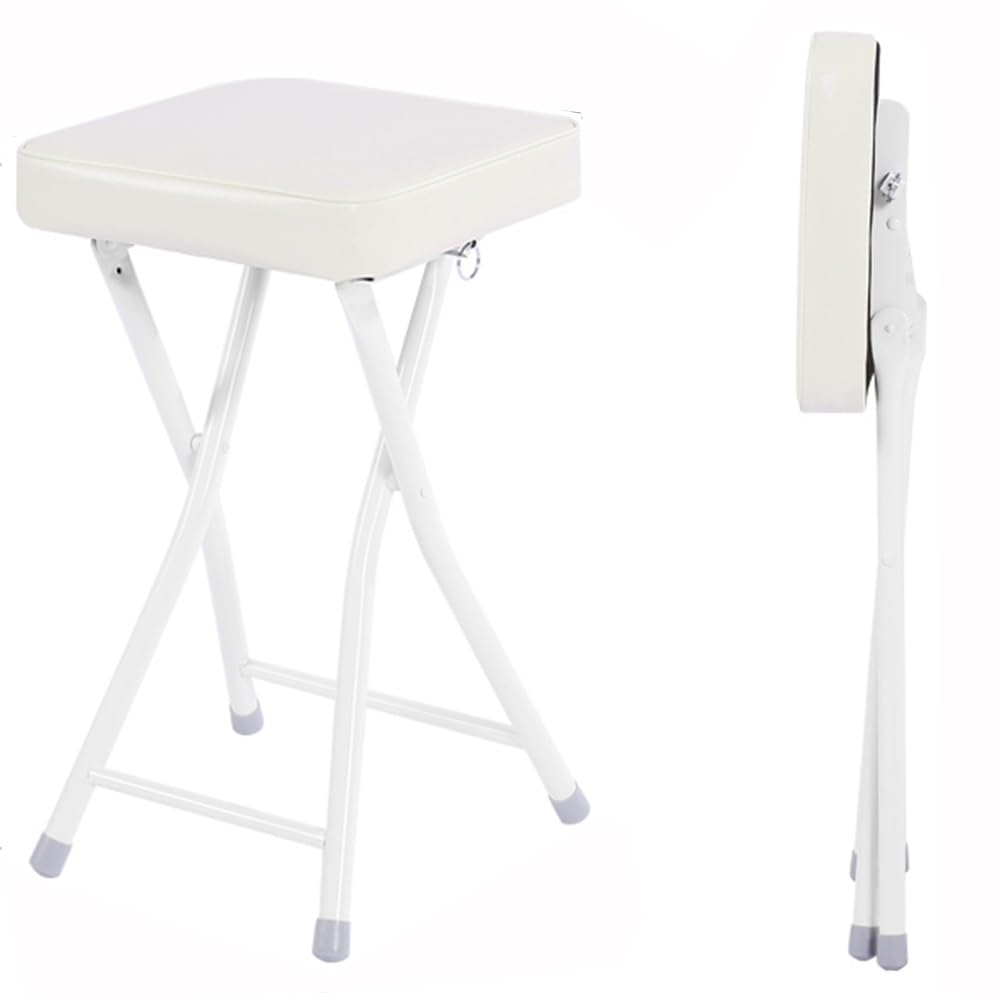 Silla alta cocina Sillas de bar plegables con respaldo, taburete de bar acolchado de cuero, taburete de altura de mostrador portátil, sillas altas plegables para cocina, sala de juegos (blanco, sin r