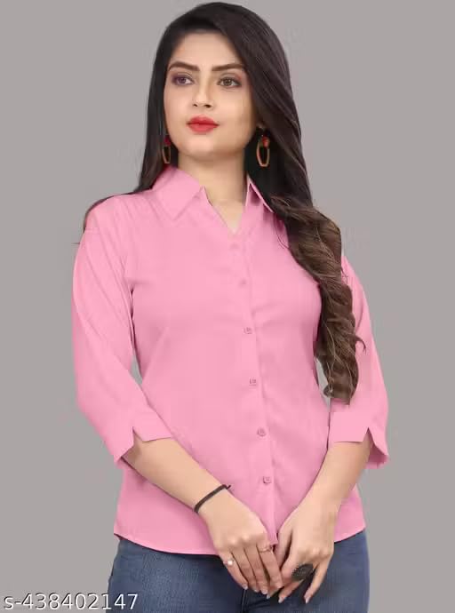 Image of Women's Cotton Blend Solid Shirt - Stylish Collar Neck-Purple-G1 P7