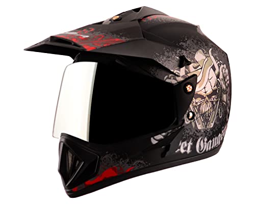 Vega Off Road Gangster Full Face Helmet Dull Black Red, Size: M(5...