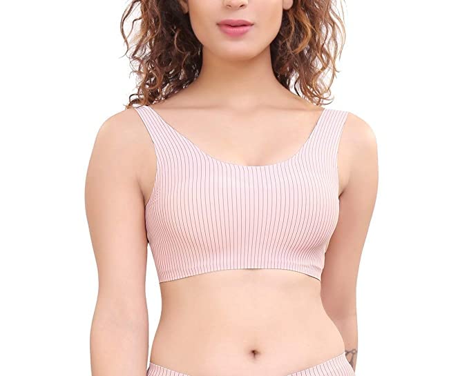 Women’s Padded Seamless Smooth Ice Silk Sports Bra, Free Size Pink-picture-26