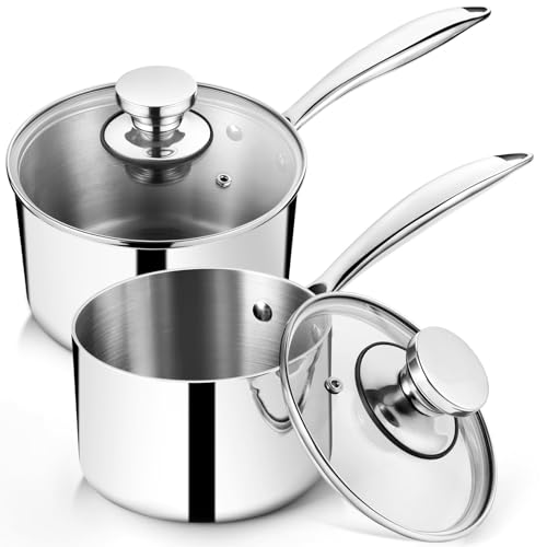 P&P CHEF 2 & 3 Quarts Tri-Ply Stockpot and Saucepan, Stainless Steel Sauce Pan with Lid, Cooking...