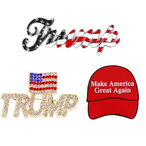 Image of 3pcs Trump Pin with USA Flag, Crystal Trump Make America Great Again MAGA Lapel Brooch in Multiple Designs Memorabilia Gift Support for 2026 Midterm Election