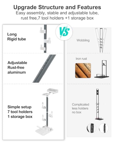 Image of Generic Vacuum Stand, Compatible with Bissell Dreame Dyson Eureka Shark More Cordless Stick Vacuums, Universal Standing Dock Station Organizer, Adjustable Tubes (White)