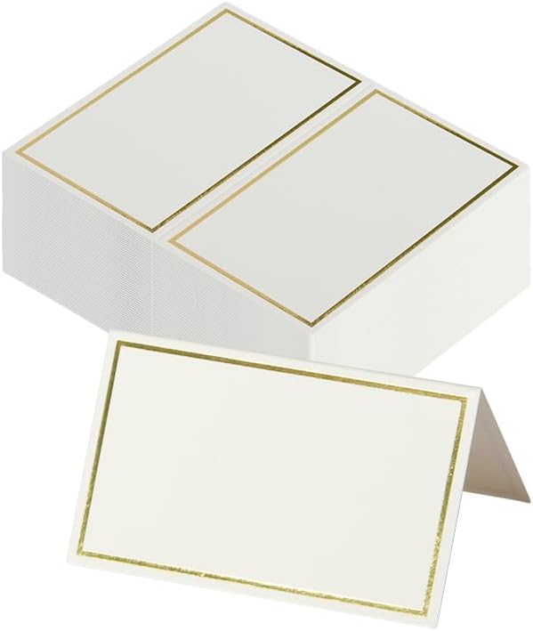 Place Cards, Card Table with Gold Foil Border, Place Cards for Table Setting，25 Pcs 2" x 3.5" for Food Labels for Party, Wedding, Table, Dinner Parties, Seating Cards