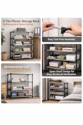 Image of FLOVR Bookshelf for Home and Office Multipurpose Storage Rack Open Book Stand Organizer for Books Magazines Documents Plants and Decorative Items, 5 Layer Book Self