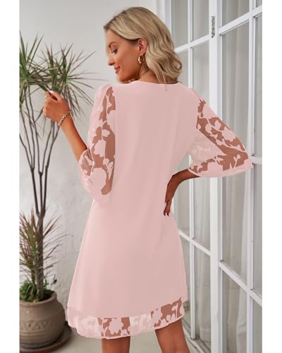 Image of LookbookStore 3 /4 Sleeve Dress for Women Shift Cute Summer Tunic Floral Lace Dresses