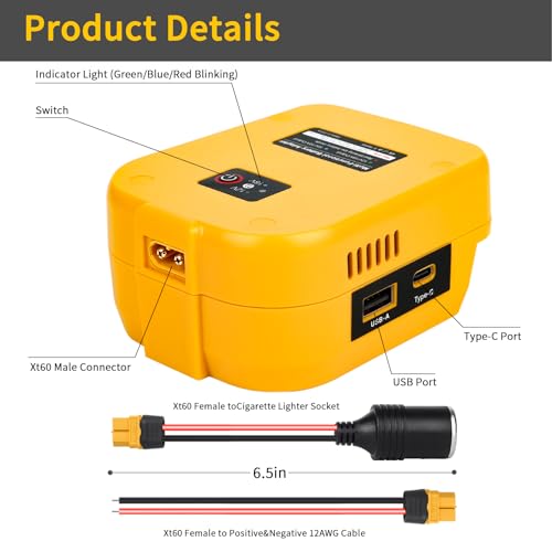 Adaptador de bateria para roda elétrica com portas USB e portas tipo C e XT60, conversor de 20 V par