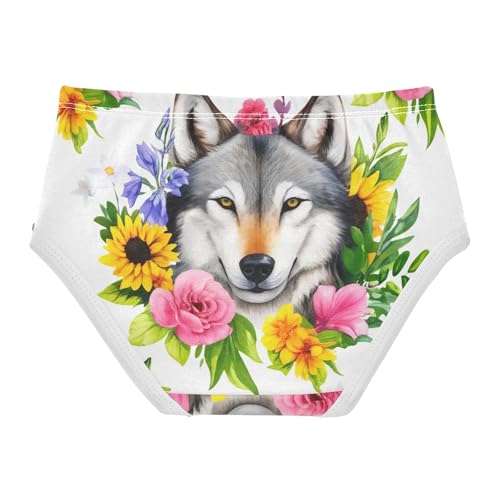 Watercolor Wolf Flowers White Cute Panties Girl Toddler Girls Underwear Cotton Pattern Briefs Underpants 2t2