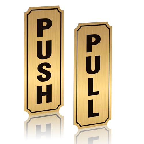 2PCS 2PCS Push Pull Door Stickers Sign, Self-Adhesive Durable Waterproof Black Gold Vinyl Push-And-Pull Sign Decals for Home, Business, Stores, Cafes, Shops Glass Doors & Handles 7.8''x3.1''