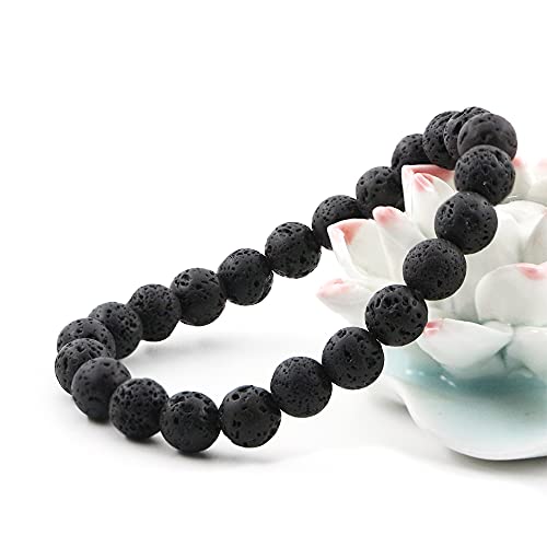 8mm Natural Gemstone Bracelet Round Beads Crystal Chakra Reiki Healing Elastic Stretch Stone Bracelets for Women Men 7 Inch (Black Lava)4