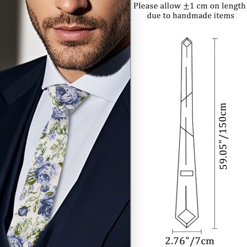 Image of Cotton Floral Ties for Men 2.76 inch Men's Skinny Tie Linen Flower Printed Neck Tie for Wedding Dating Party