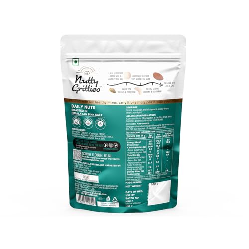 Image of Nutty Gritties Daily Nuts with 5 Exotic Nuts Macadamias, Hazelnuts, Pistachio Kernels, Almonds, Cashews | Dry Roasted with Himalayan Pink Salt | Healthy Snack with Zero Oil, 200g (Pack of 2)