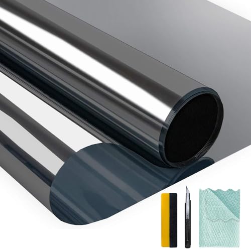 Niviy One Way Window Privacy Film with Installation Tools Window Tint for Home See Out Not in Effect Anti UV Heat Control Glass Door Film for Home Office (Black Silver 17.7" x 157.4")