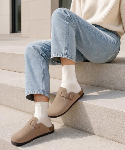 Image of ODOLY Genuine Suede Clogs for Women Men Comfort Cork Footbed Potato Shoes