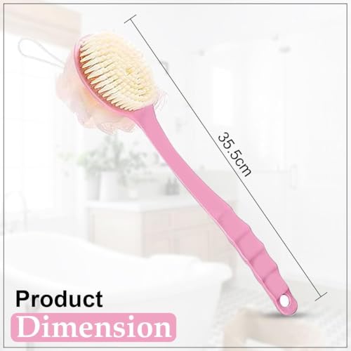 Image of 2 in 1 Back Body Bath Brush With Bristles and Loofah, Long Handle Back Scrubber for Bathing, Skin Exfoliating, Shower Cleaning and Daily Body Care