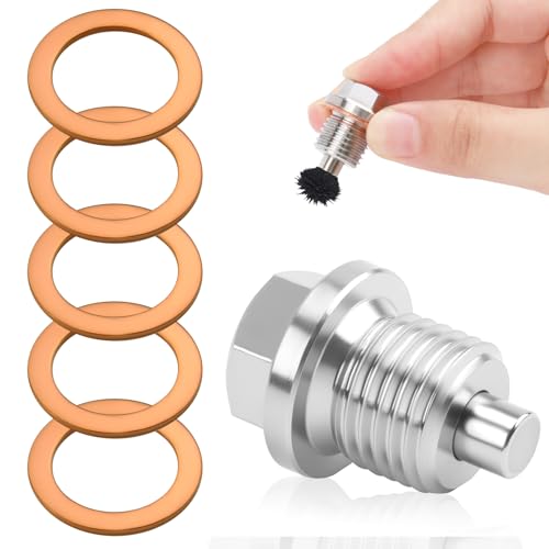Magnetische Ölablassschraube M14 x 1.5, Universal Ölablassschraube Mit 5 Stück Kupferdichtung Öl Ablassen Schraube Dichtring Edelstahl Ölwanne Ölschraube für Auto Boot Motorrad die meisten Modelle