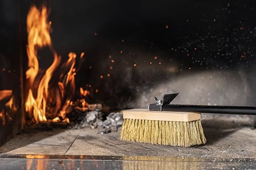 Image of Browne Foodservice Rotating Brush With Brass Bristles on Wooden Head, 35 Inch Handle