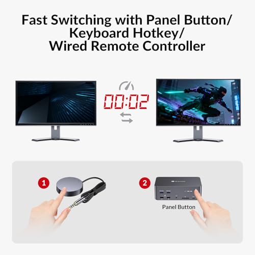 Image of AV Access 8K KVM Switch 3 Monitors 2 Computers, 5 USB Ports, KVM Docking Station Triple Monitor 8K@60Hz /4K@165 /144Hz, 2K@144Hz, SD, Audio, Gigabit LAN for Dell HP Desktop with HDMI & DisplayPort