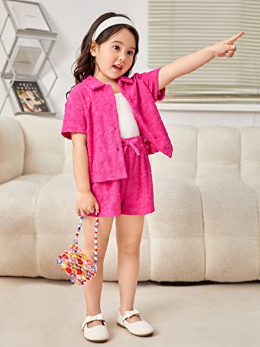 Image of WDIRARA Toddler Girl's 2 Piece Outfits Short Sleeve Button Front Shirt and Bow Track Shorts Set