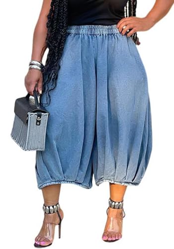 Women Fashion Baggy Wide Leg Jeans Fascinating Plus Size Casual Loose Elastic Waist Denim Pants Comfort Mom Trouser