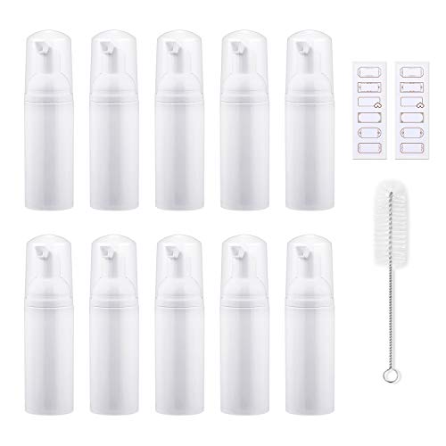 10Pcs White Plastic Foaming Bottles Pump Mini Travel Size Foam Dispenser Bottle for Cleaning, Travel, Cosmetics Packaging,60 ml/2 oz