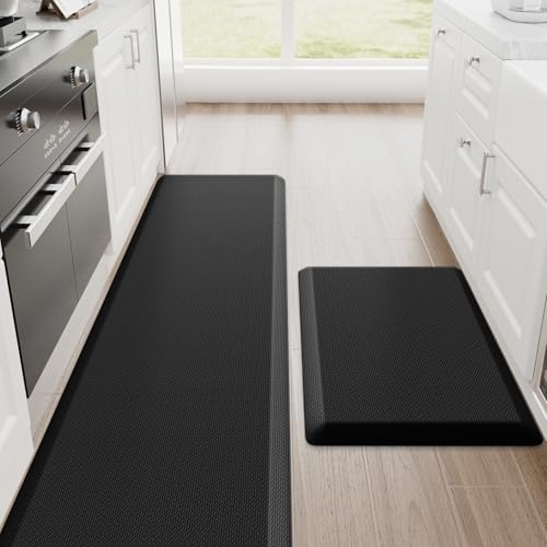 StepRite 1-Inch Kitchen Mats for Floor, 2-Piece Anti-Fatigue Rugs, Black