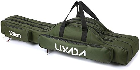 Lixada Fishing Rod Case 3 Layers Oxford Fishing Rod Bag Portable Folding Fishing Rod Carrier Case Fishing Reel Tackle Storage Travel Bags(90cm/120cm/150cm)