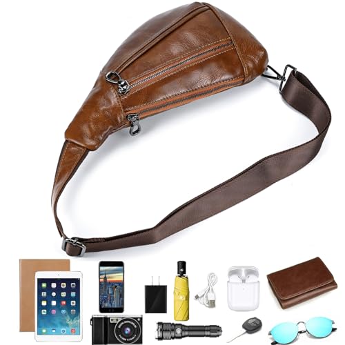 Mochila cruzada de hombro en piel auténtica con múltiples compartimentos 5